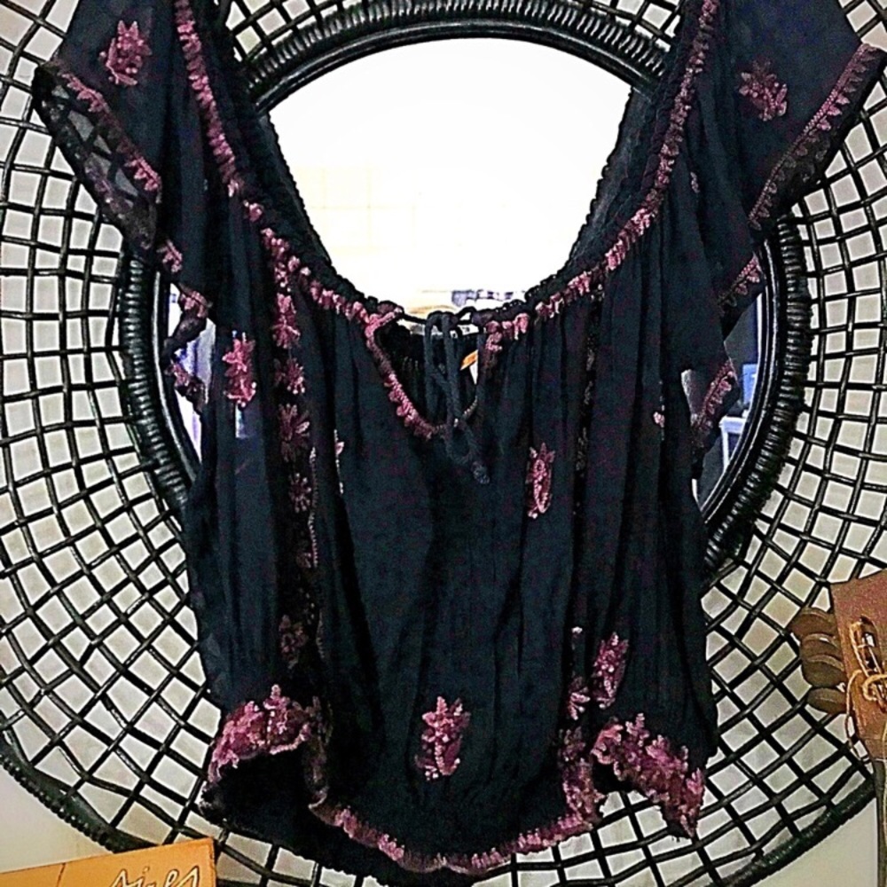 Free people sheer indigo peasant top